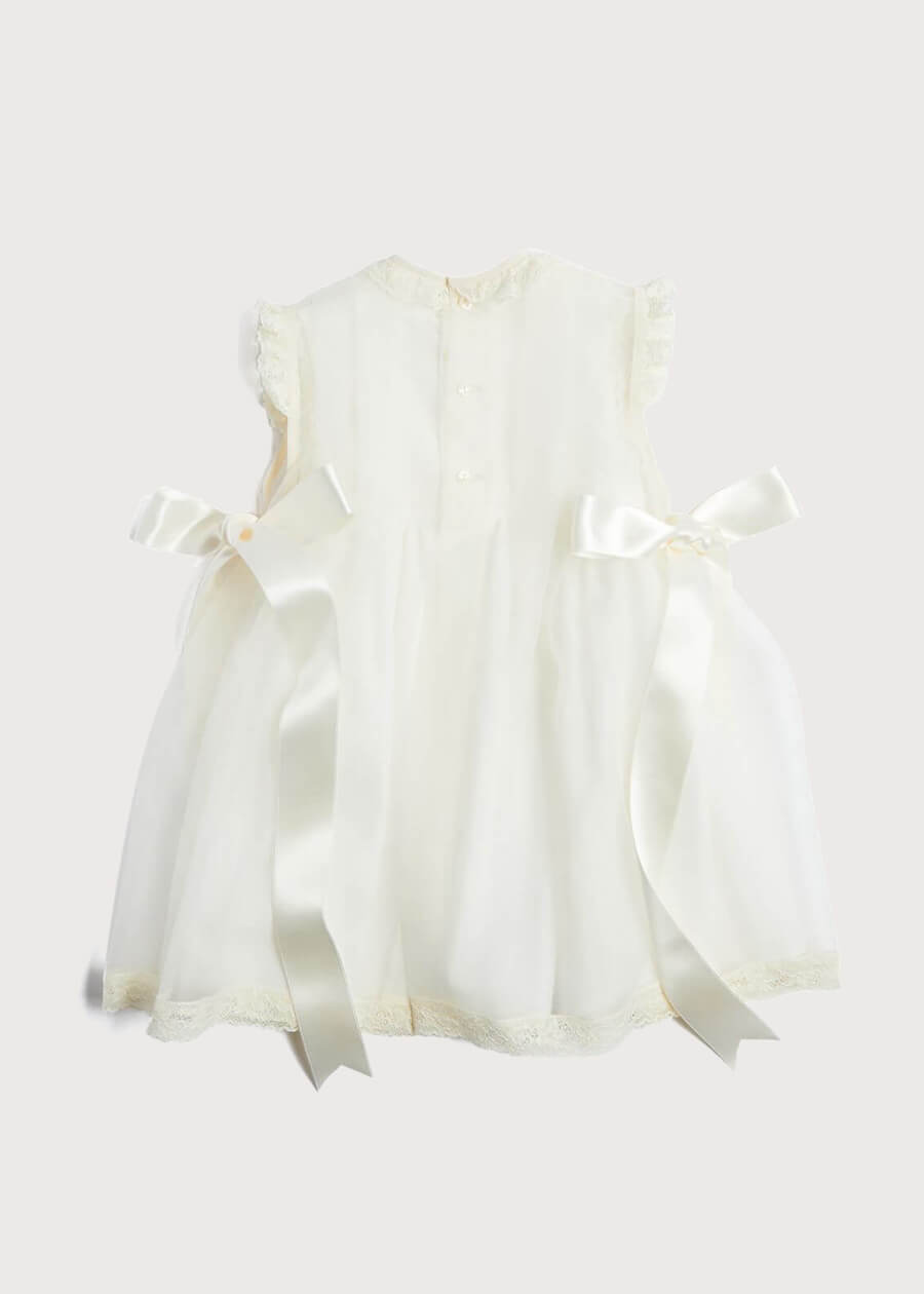Lace Trim Fine Pleated Dress in Ivory (3mths-5yrs) Dresses from Pepa London