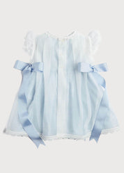 Lace Trim Satin Bow Dress in Pale Blue (6mths-5yrs) Dresses  from Pepa London