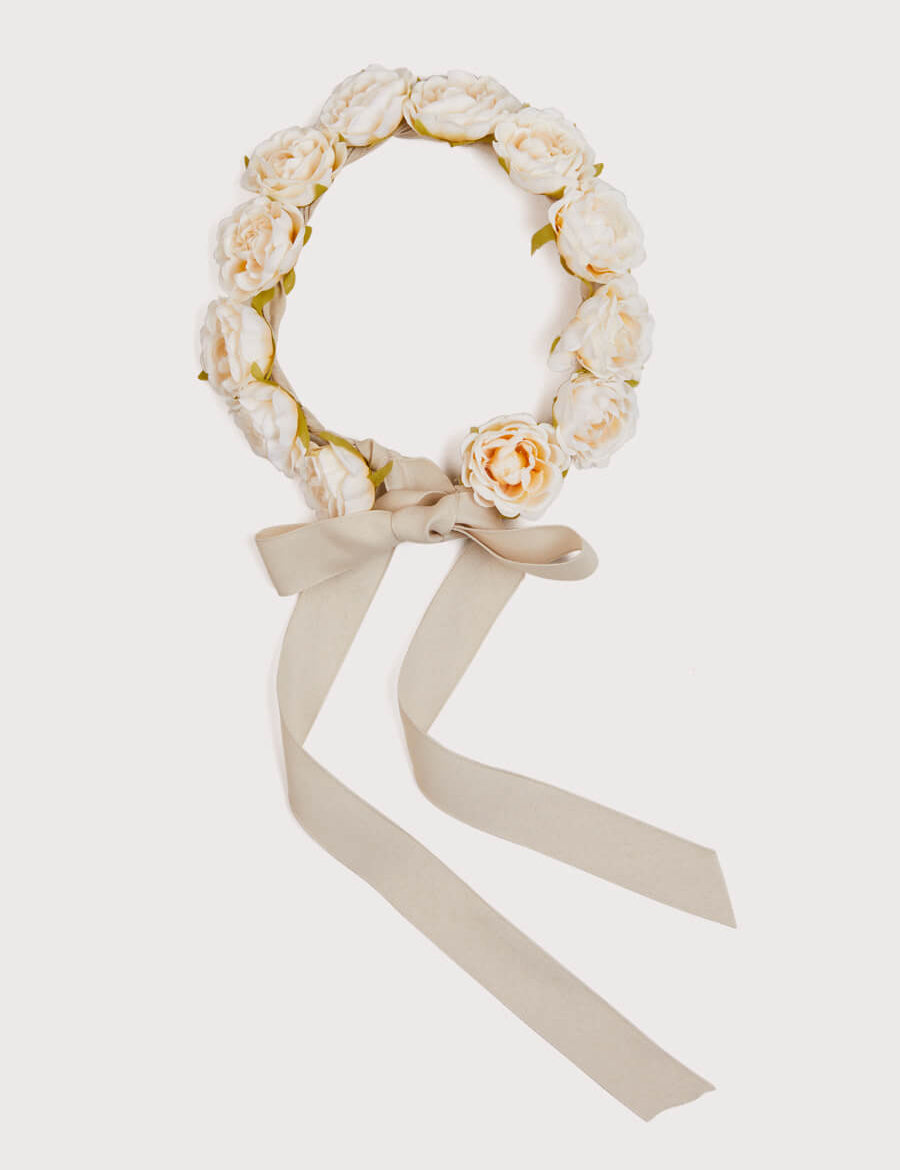 Faux Flower Pearl Detail Crown With Ivory Flower Hair Accessories  from Pepa London