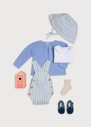 Chunky Stripe Pocket Front Dungaree Romper in Blue (3-18mths) Dungarees  from Pepa London