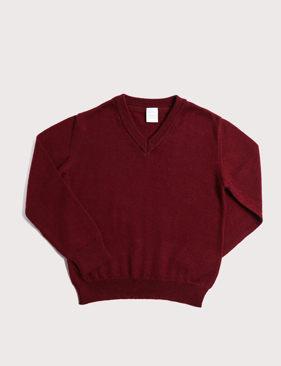 Plain V-Neck Sweater in Burgundy (4-10yrs) Knitwear  from Pepa London