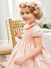 Girls Silk Hand Smocked Celebration Dress in Pink (6mths-10yrs) Dresses from Pepa London