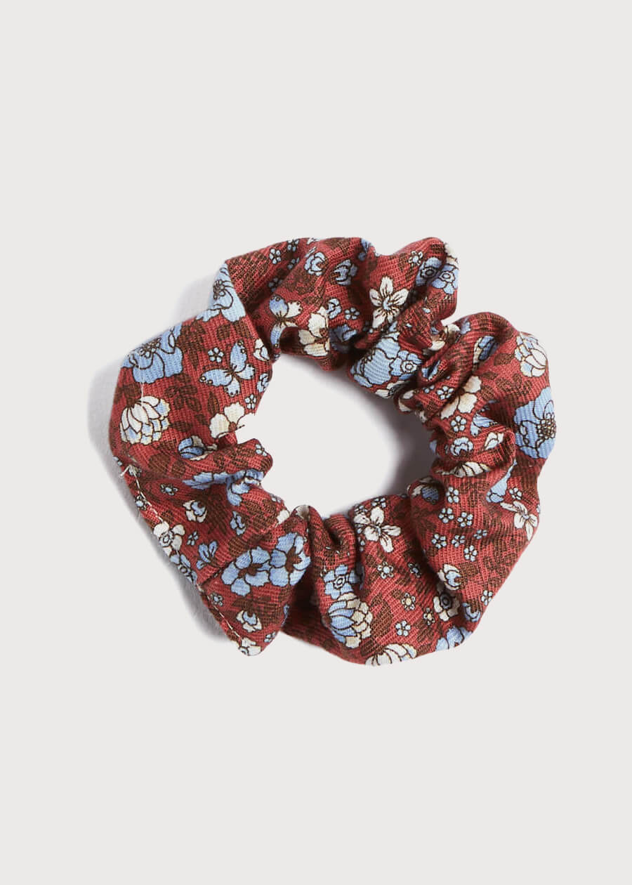 Floral Print Hair Tie Scrunchie in Burgundy Hair Accessories  from Pepa London
