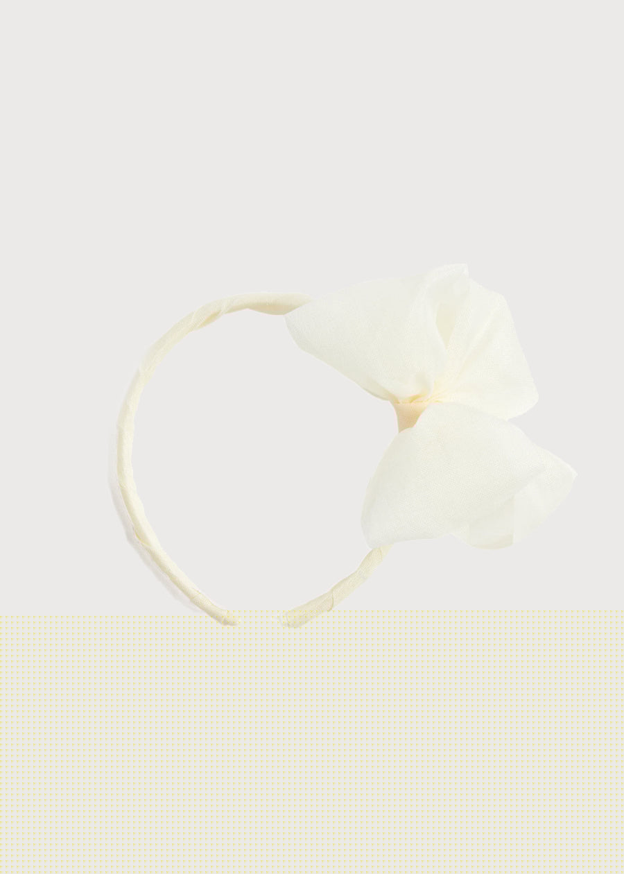 Traditional Big Bow Tulle Hairband in Ivory Hair Accessories  from Pepa London