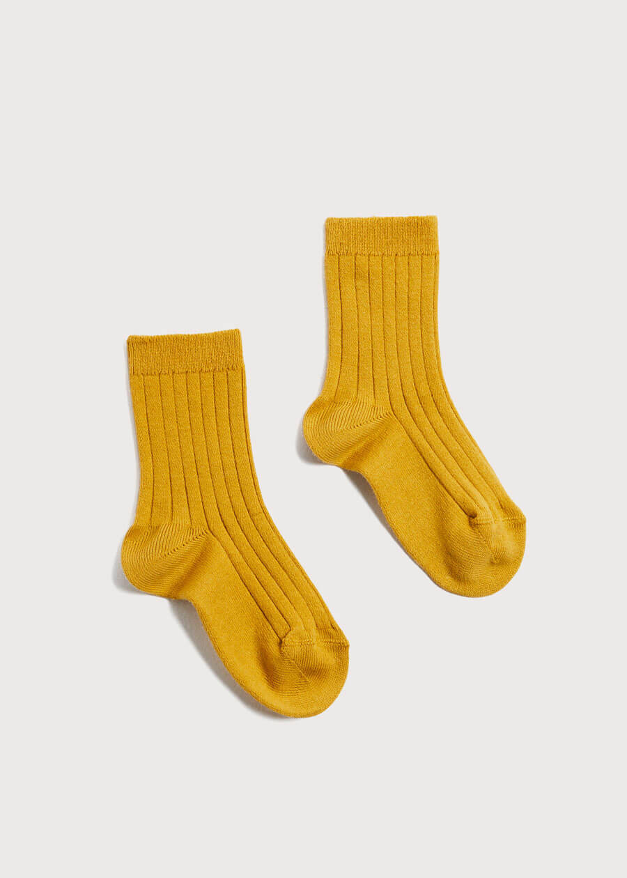 Ribbed Short Socks In Mustard (3mths-10yrs) Socks from Pepa London