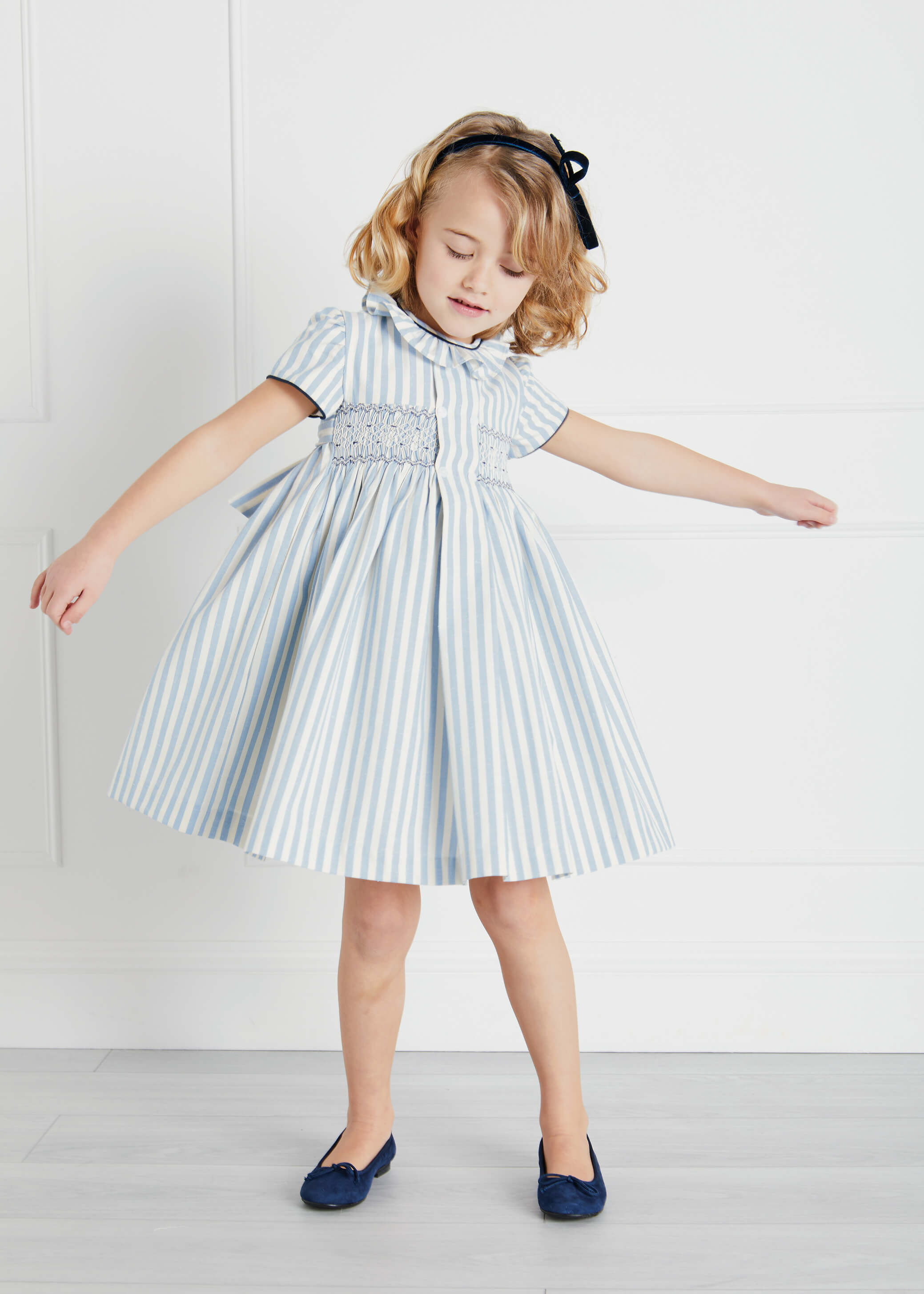 Velvet Hairband with Thin Navy Bow Hair Accessories  from Pepa London