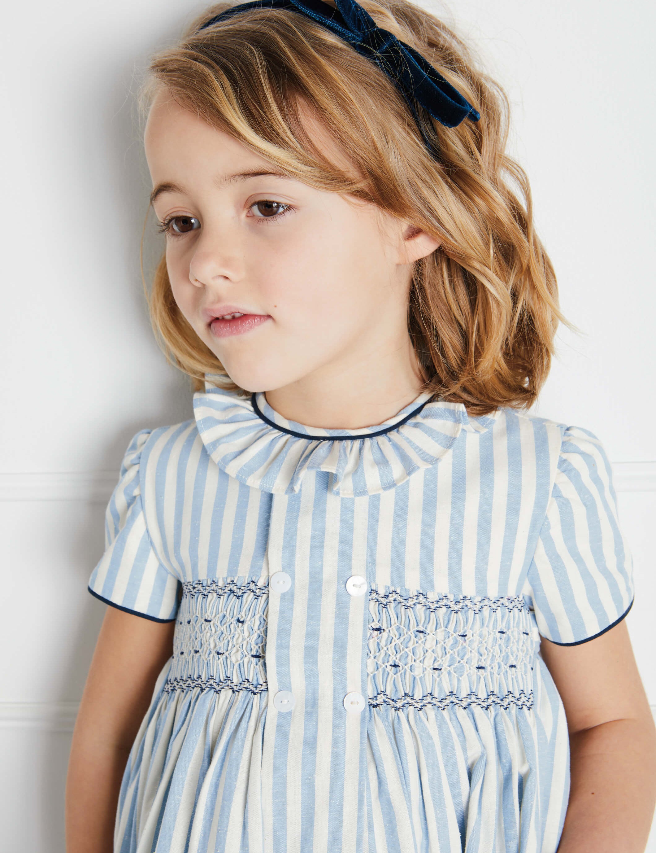 Velvet Hairband with Thin Navy Bow Hair Accessories  from Pepa London