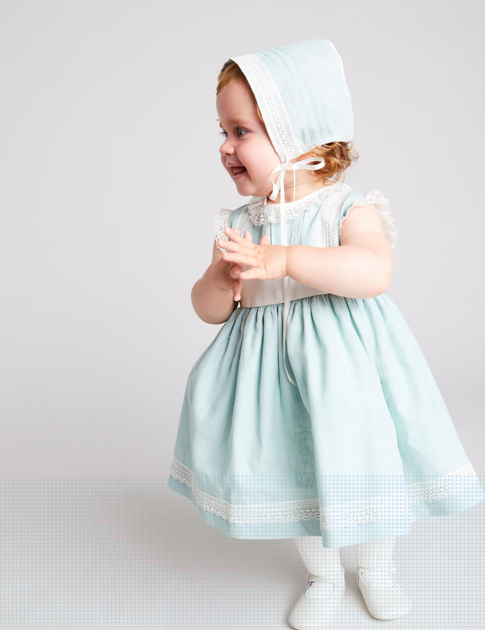 Lace Trim Ivory Bow Dress in Teal (6mths-5yrs) dresses  from Pepa London