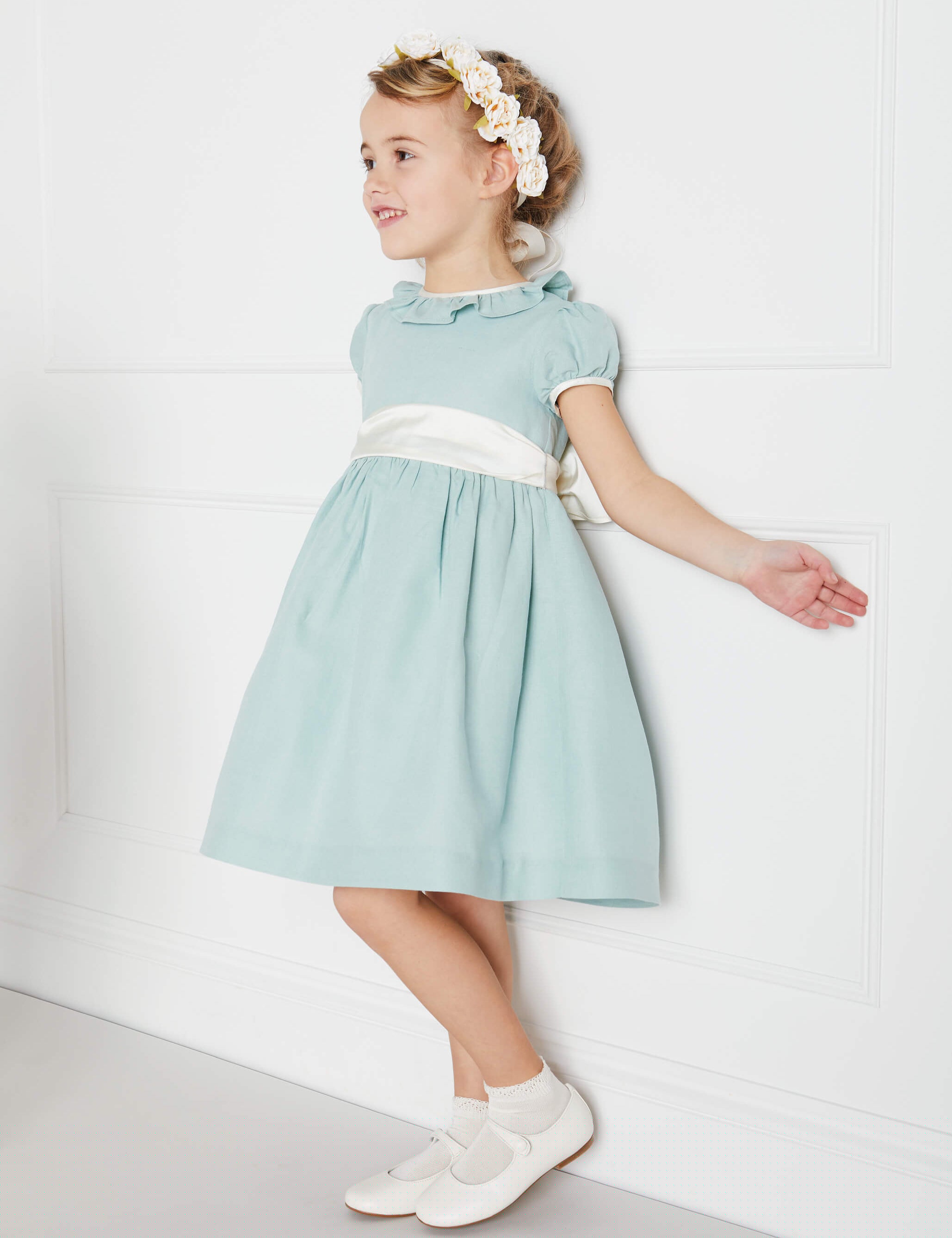 Teal Flower Girl Occasion Dress with Ivory Sash (12mths-10yrs) Dresses  from Pepa London