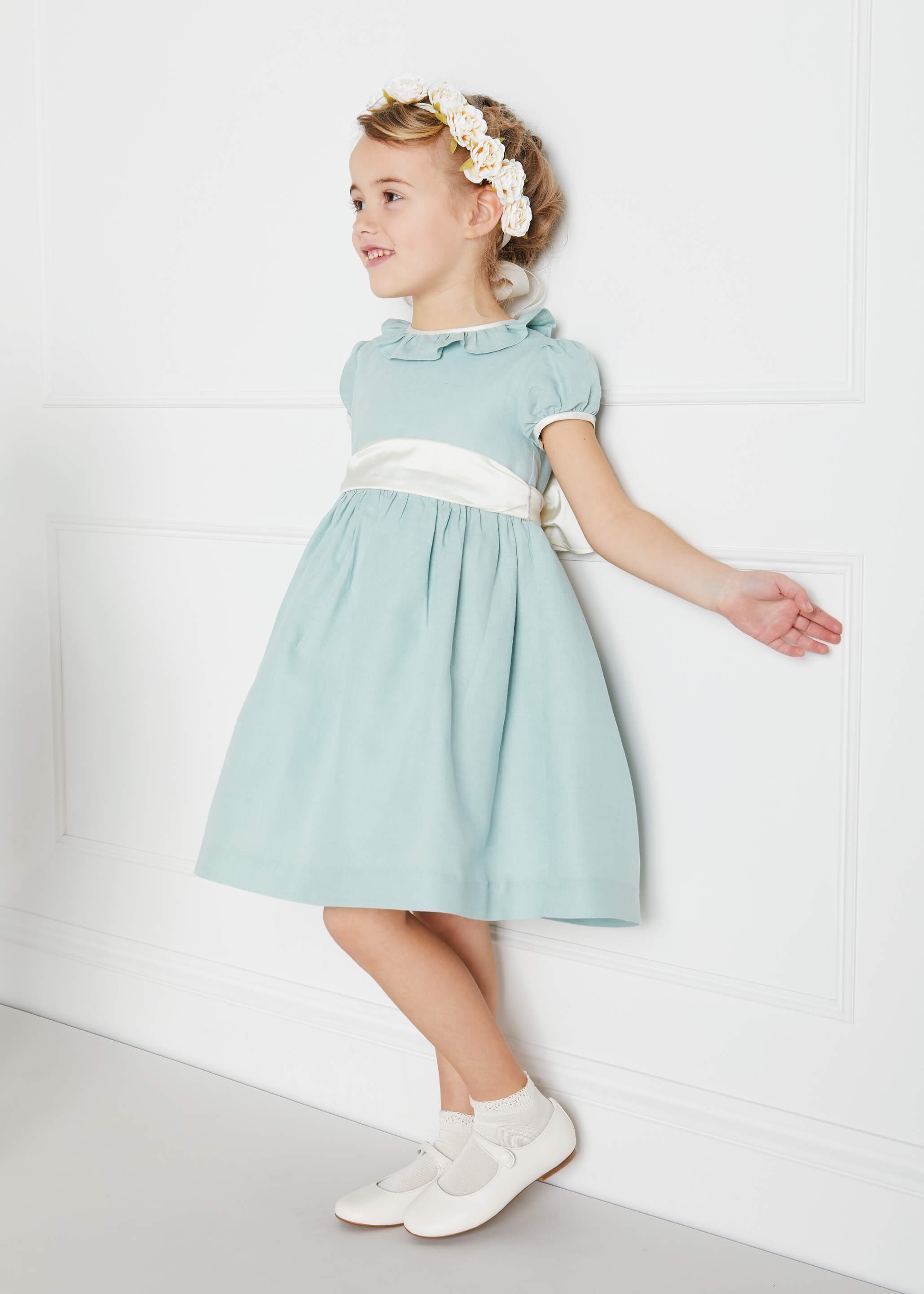 Teal Flower Girl Occasion Dress with Ivory Sash (12mths-10yrs) Dresses  from Pepa London