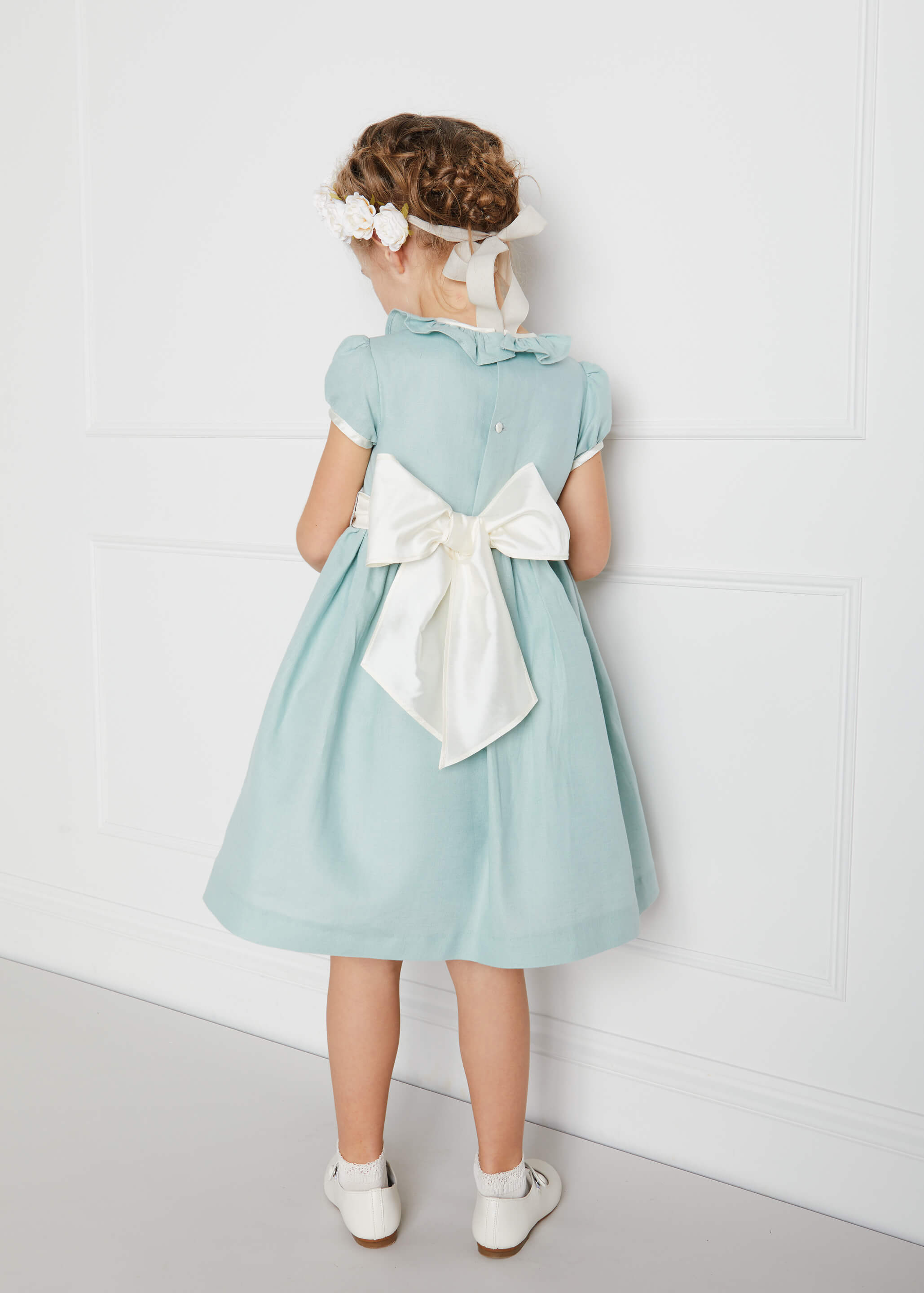 Teal Flower Girl Occasion Dress with Ivory Sash (12mths-10yrs) Dresses  from Pepa London