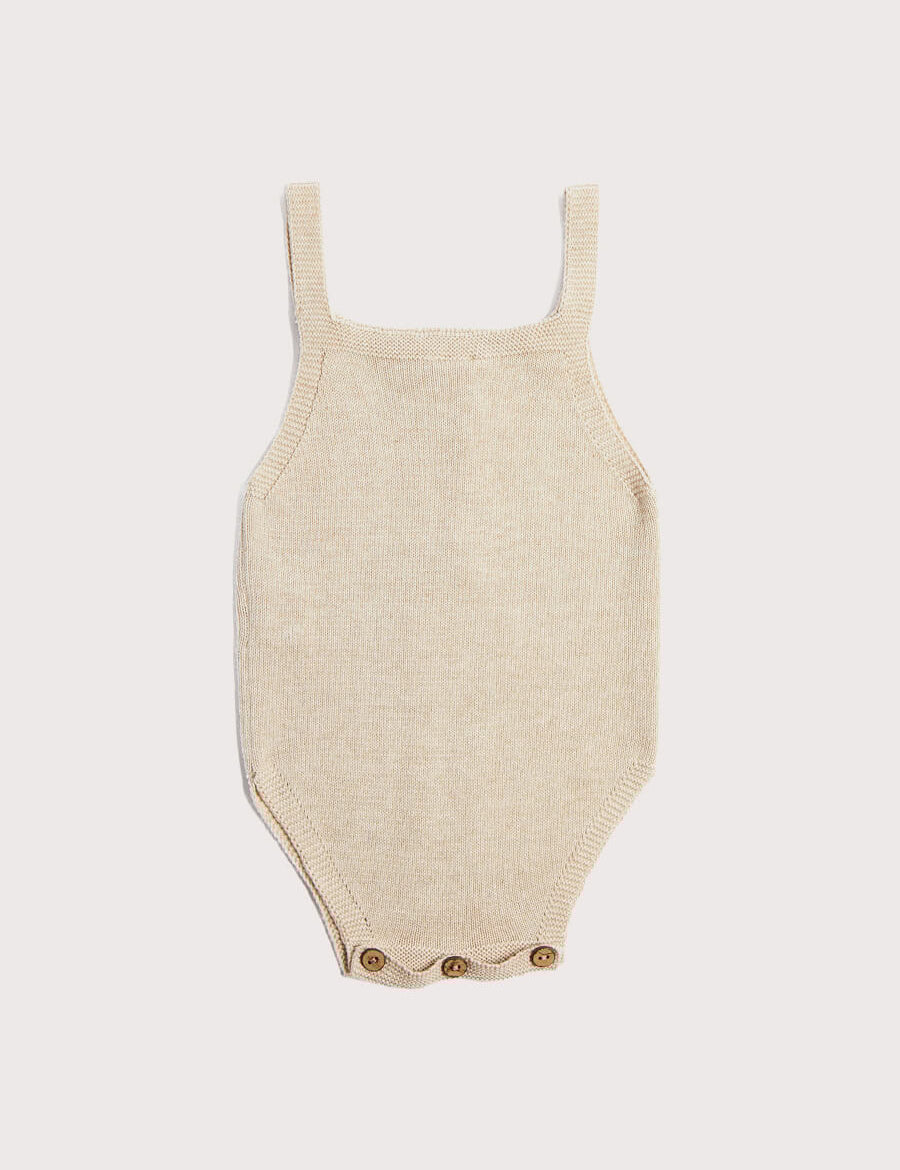 Openwork Coconut Button Knitted Dungaree in Beige (3-12mths) Knitwear  from Pepa London