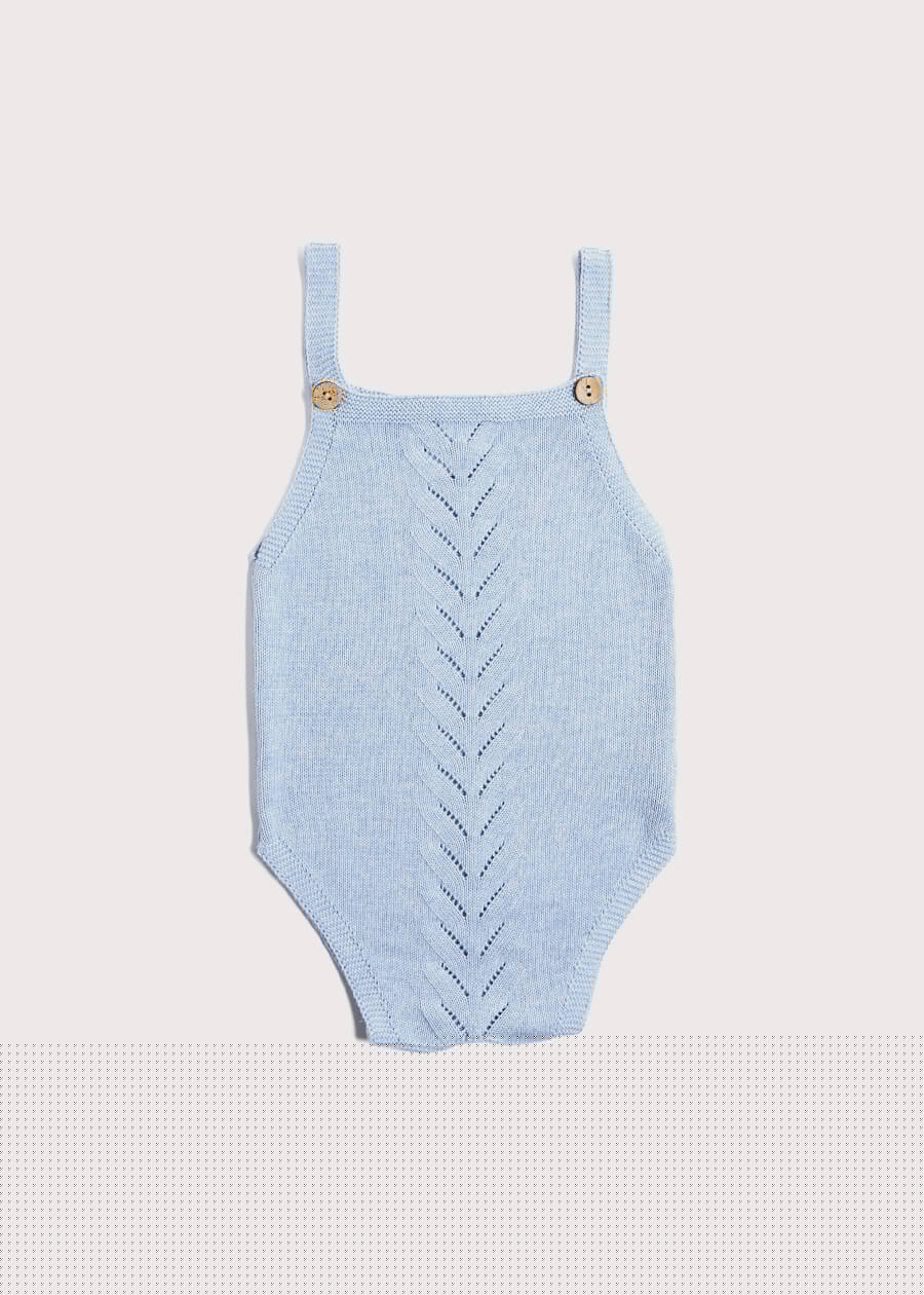 Openwork Knitted Dungaree in Dusty Blue (3-12mths) Knitwear  from Pepa London