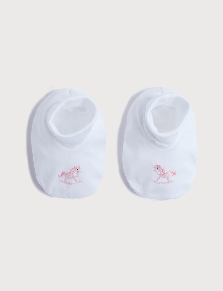 Old Newborn Booties With Rocking Horse Embroidery Pink (0-3mths) Knitted Accessories  from Pepa London