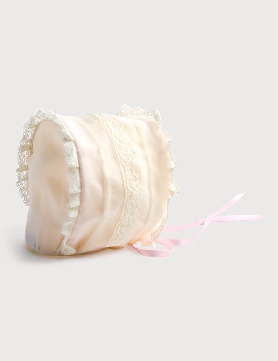 Pink Lace Christening Bonnet with Frill (3mths-2yrs) Accessories  from Pepa London