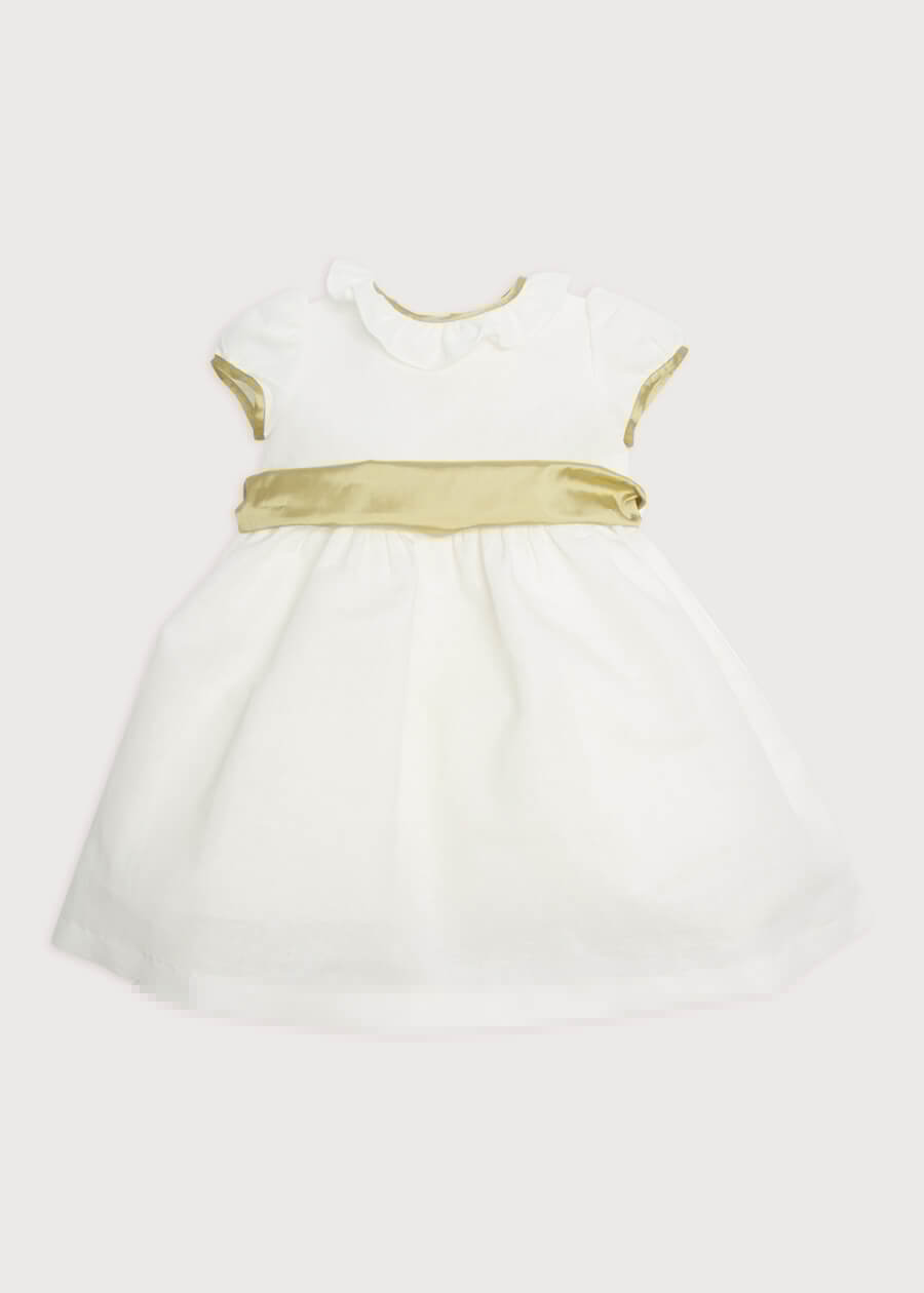 Flower Girl Ivory Dress with Green Silk Sash (6mths-10yrs) Dresses from Pepa London