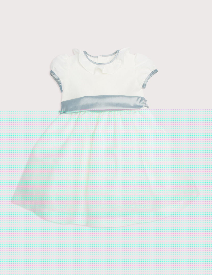 Flower Girl Ivory Dress with Blue Silk Sash (6mths-10yrs) Dresses from Pepa London