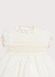 Ivory Hand Smocked Occasion Dress with Pink Details (6mths-10yrs) Dresses from Pepa London
