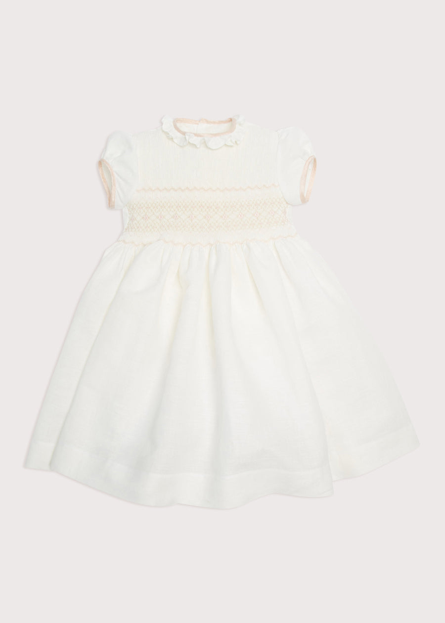 Ivory Hand Smocked Occasion Dress with Pink Details (6mths-10yrs) Dresses from Pepa London