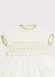 Ivory Hand Smocked Occasion Dress with Green Details (6mths-8yrs) Dresses from Pepa London