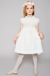 Ivory Hand Smocked Occasion Dress with Pink Details (6mths-10yrs) Dresses from Pepa London