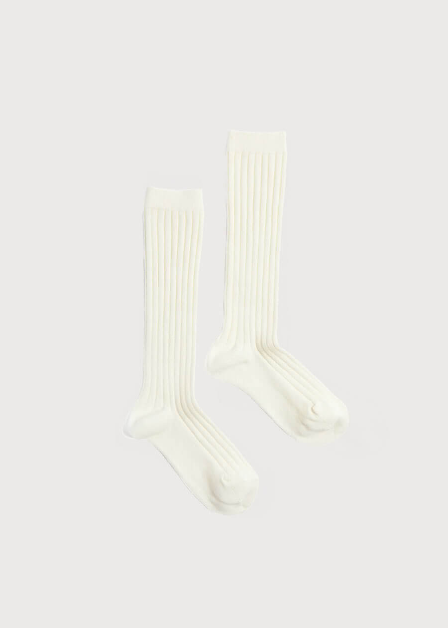 Ribbed Knitted Knee Socks in Cream (0mths-10yrs) Socks from Pepa London