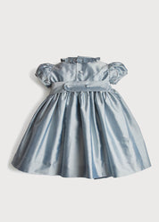 Girls Silk Hand Smocked Celebration Dress in Blue (6mths-10yrs) Dresses from Pepa London
