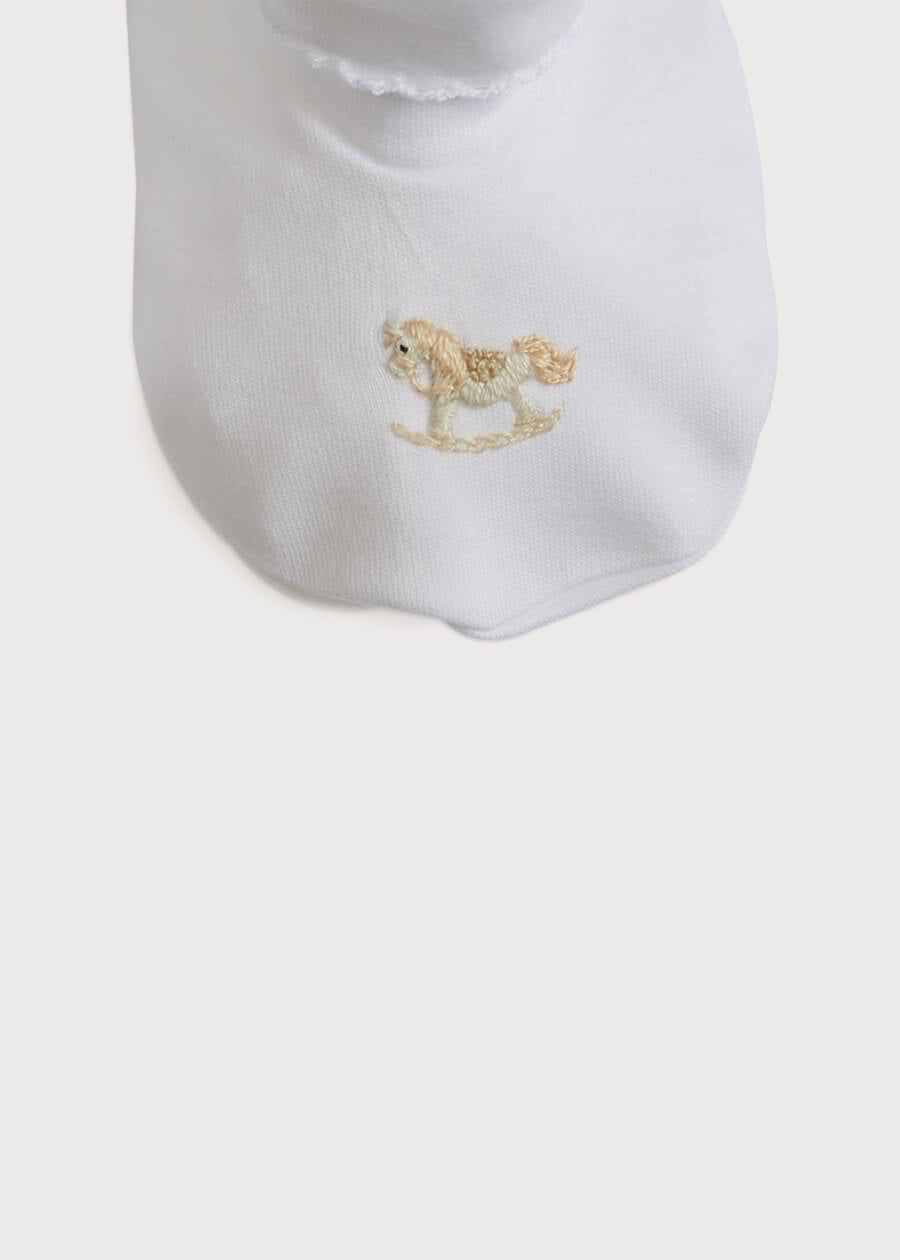Old Newborn Booties With Rocking Horse Embroidery Beige (0-3mths) Knitted Accessories  from Pepa London