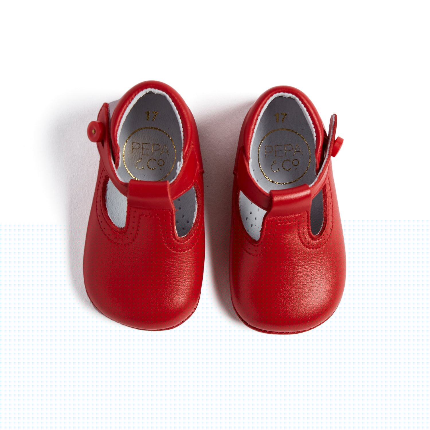 Leather Red T-Bar Pram Shoes Shoes  from Pepa London