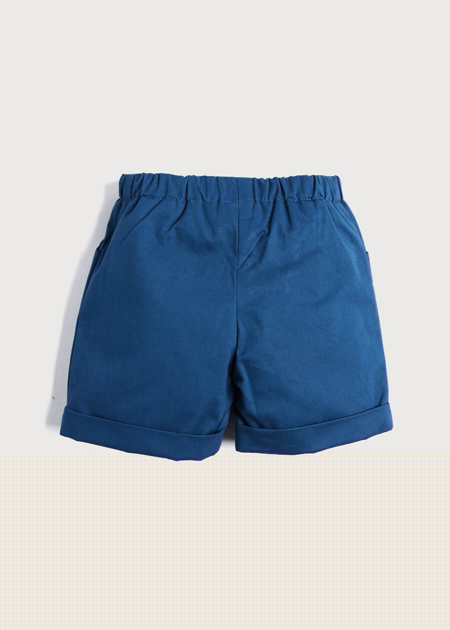 Classic Turn-up Hem Cotton Shorts in French Blue (18mths-3yrs) Shorts  from Pepa London