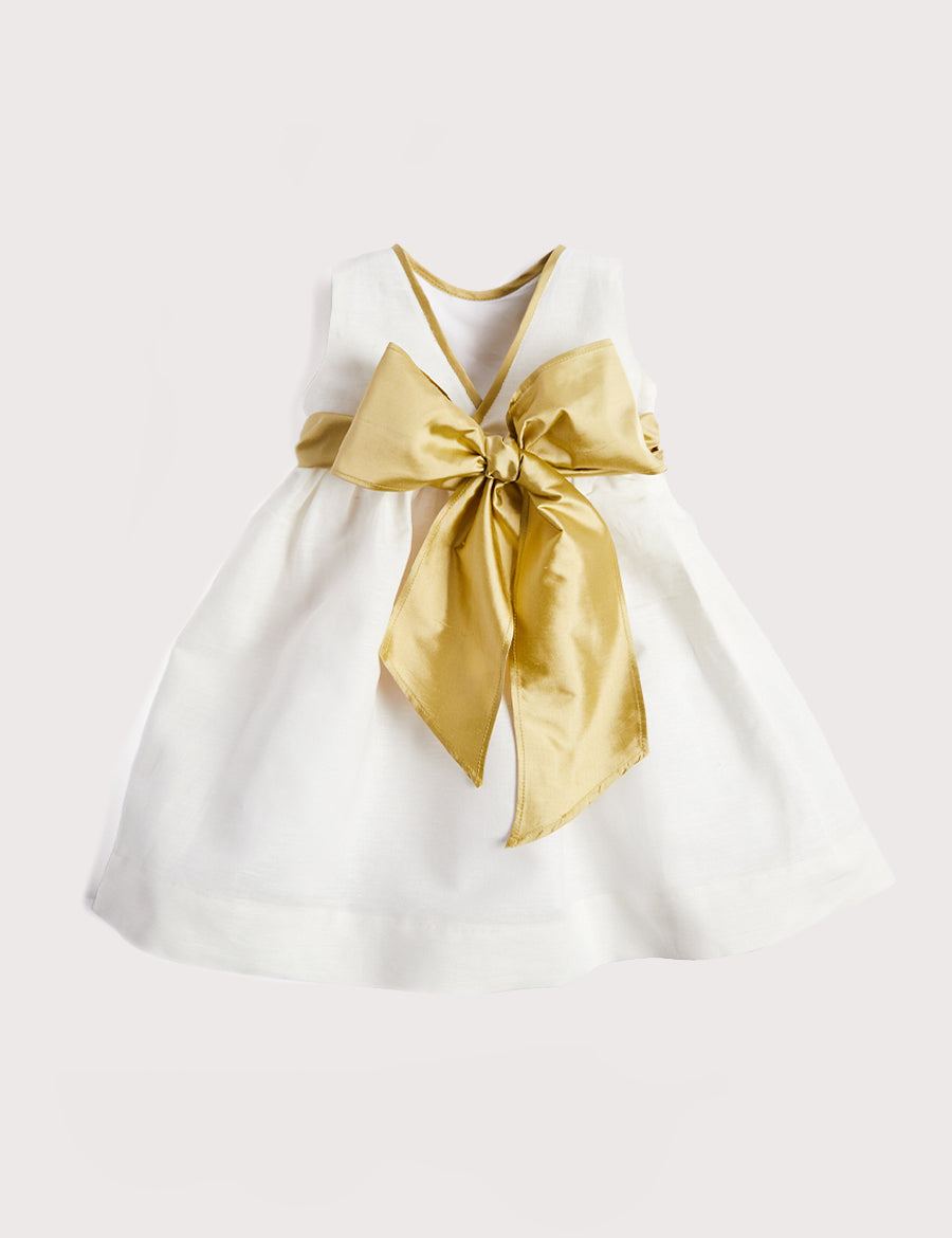 Sleeveless Ivory Flower Girl Dress with Green Silk Sash (6mths-10yrs) Dresses from Pepa London