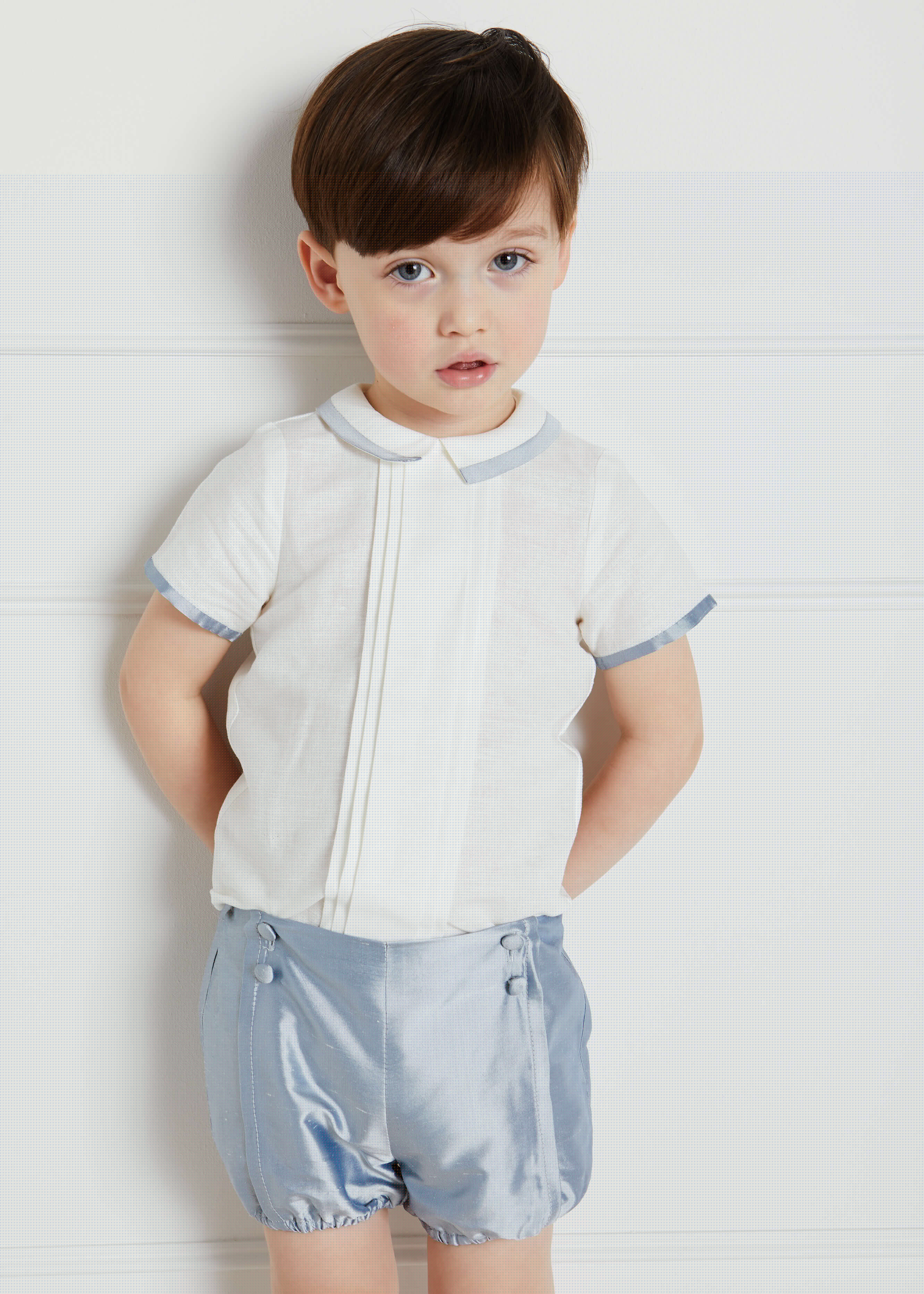 Baby Boy Celebration Blue Silk Bloomers and Linen Shirt Set (12mths-4yrs) Sets from Pepa London