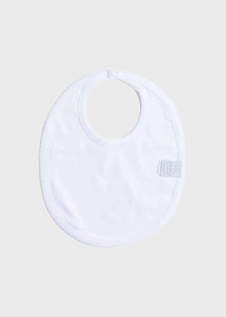 White Bib with Pink Embroidered Rocking Horse Accessories  from Pepa London