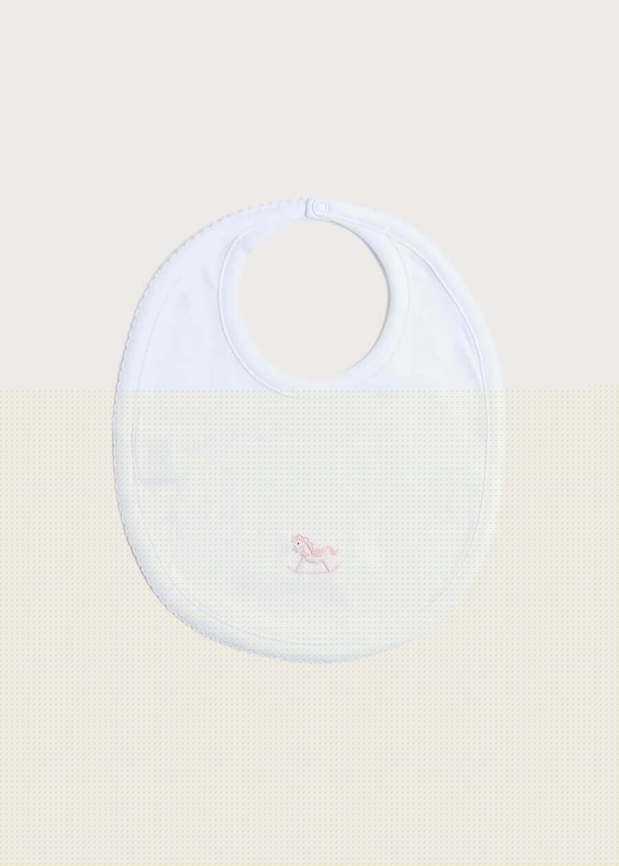White Bib with Pink Embroidered Rocking Horse Accessories  from Pepa London