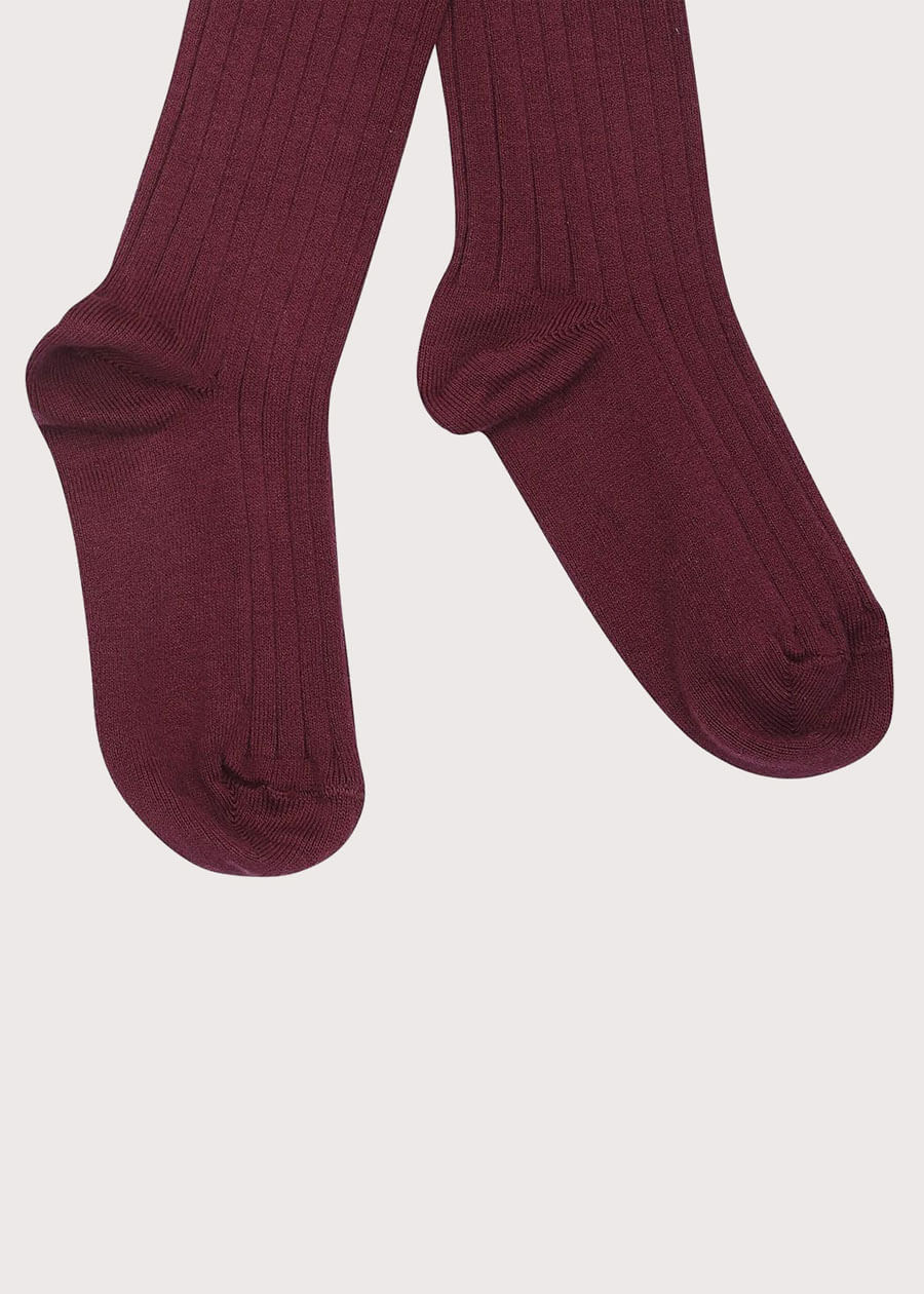 Burgundy Ribbed Tights (0mths-10yrs) Tights from Pepa London