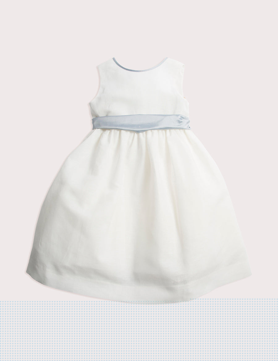 Sleeveless Ivory Flower Girl Dress with Blue Silk Sash (6mths-10yrs) Dresses from Pepa London